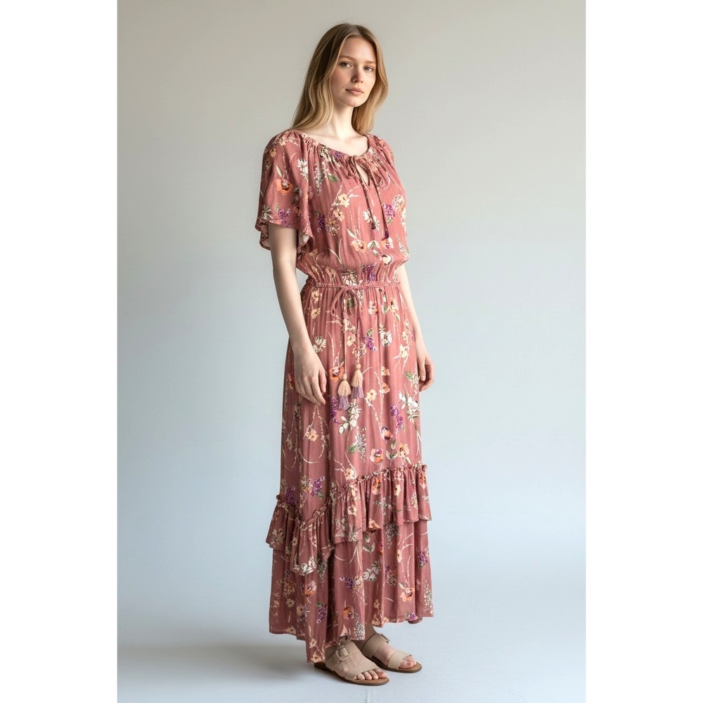 Lovestitch Floral Pink Maxi Dress Women's M Boho Revival Cottagecore Soft Girl